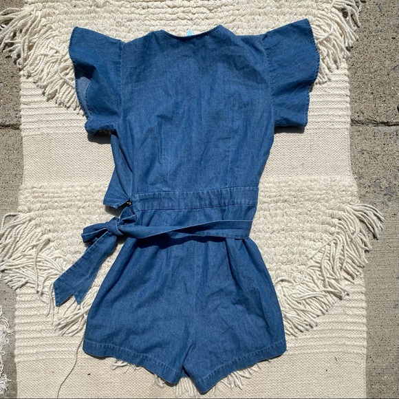DRAPER JAMES blue chambray flutter wrap romper - Picture 12 of 13